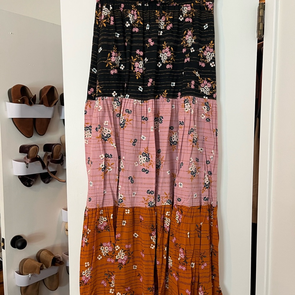 DR2 Black, Pink, and Orange Floral A-Line Skirt